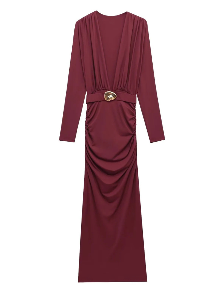 Vestido Longo de Manga Longa e Decote Profundo Aria Lollitaz