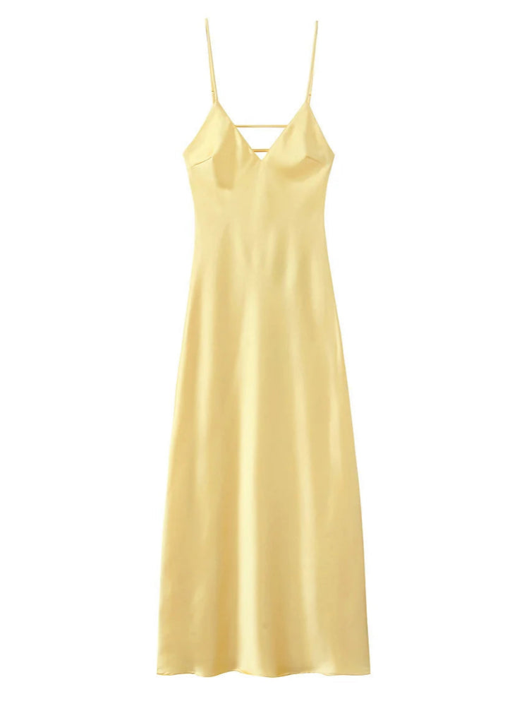 Vestido de Alça em Cetim Costas Abertas Lumière Lollitaz