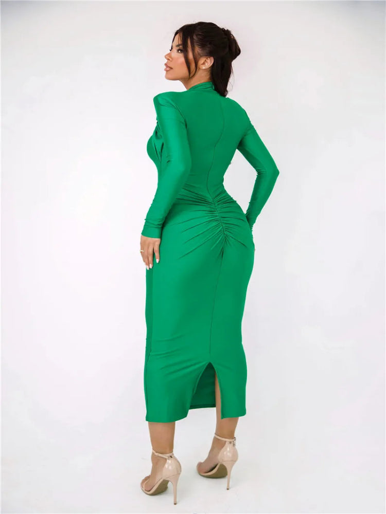 Vestido Longo Manga Longa Drapeado Mystic Charm