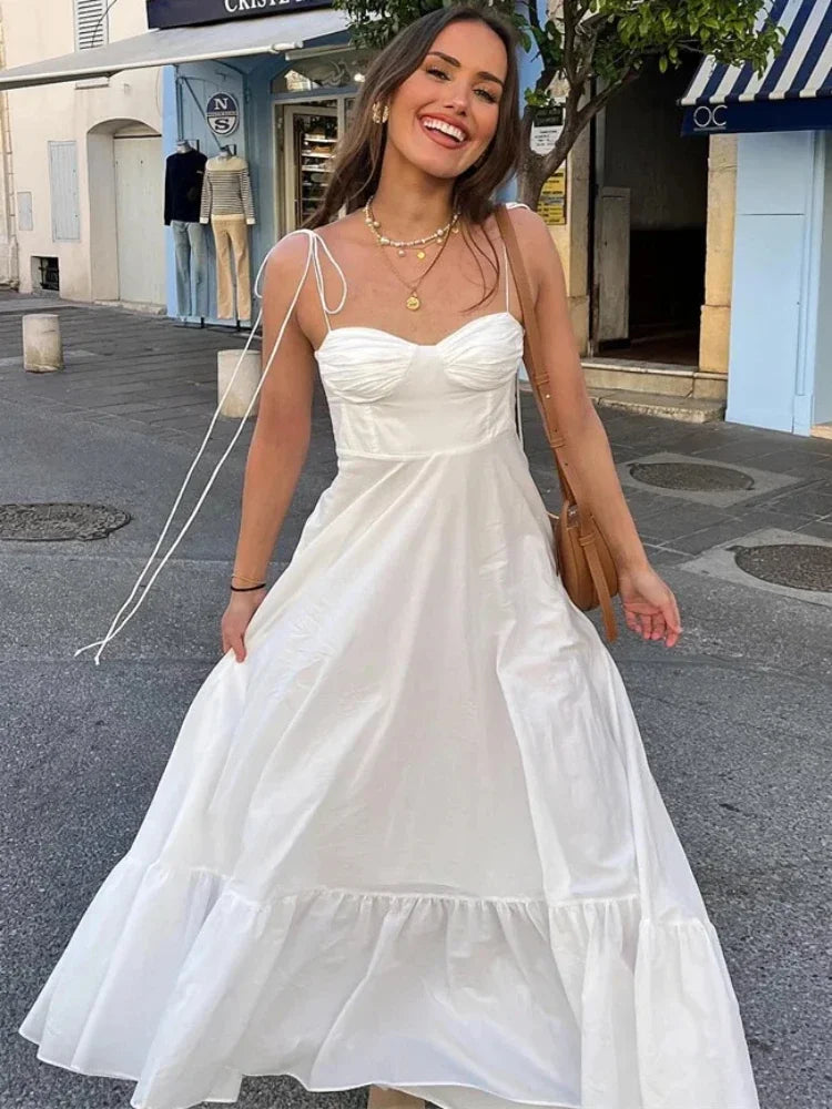 Vestido Longo de Alças Finas White Delicate