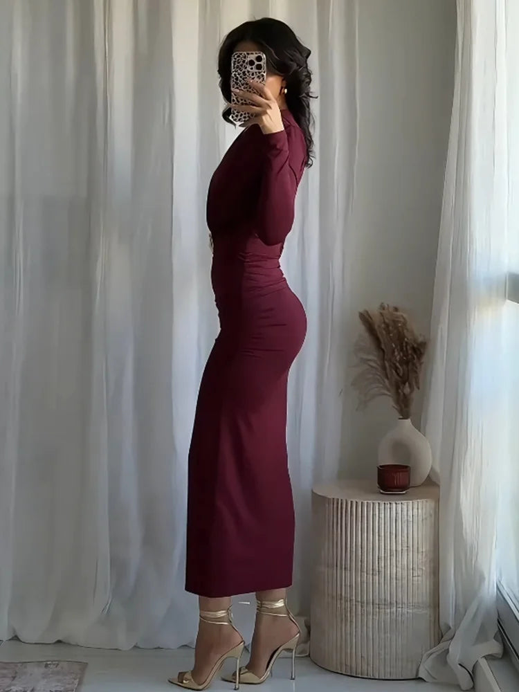 Vestido Longo de Manga Longa e Decote Profundo Aria Lollitaz