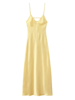 Vestido de Alça em Cetim Costas Abertas Lumière Lollitaz