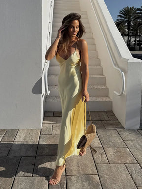 Vestido de Alça em Cetim Costas Abertas Lumière Lollitaz